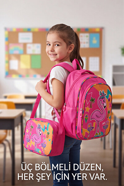 Liarca Flamingo Patterned Lunch Bag Primary School and Kindergarten Backpack ...