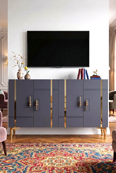 cnyr KA1242AG MADEZH KONSOL ve TV SEHPASI ANTRASİT - GOLD 120CM