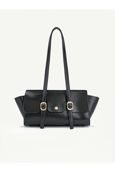 Beshora Yennefer Black Belt Buckle Detailed Rectangular Baguette Handbag & Sh...
