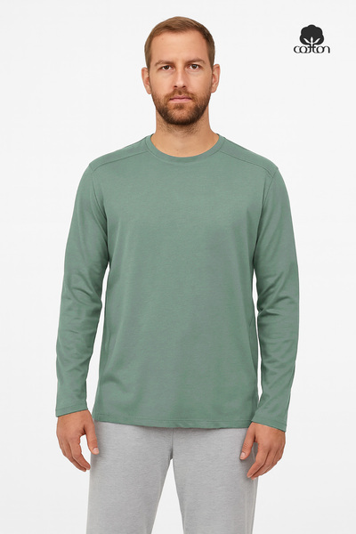 Cottonland Men's Colbert Long Sleeve O-Neck Unprinted Flowy Combed Cotton T-S...