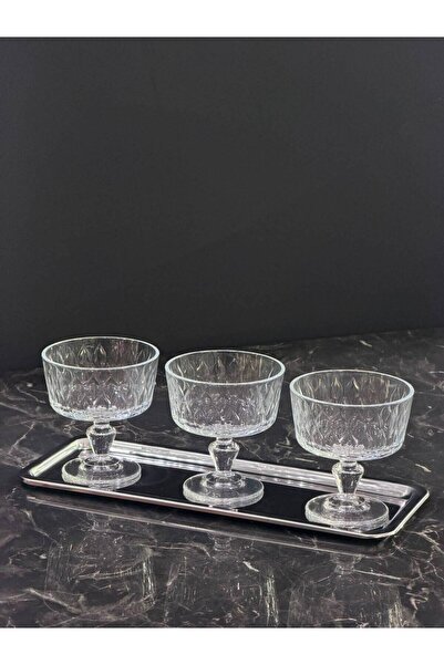 isra kristal Silver Doa 3-Piece Glass Bowl Set with Tray, Breakfast, Snack, a...