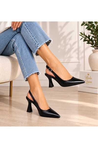 NewQueens Women's High-Heeled Shoes with Open Back and Buckle Detail. White Pearlescent Women's Stilettos.