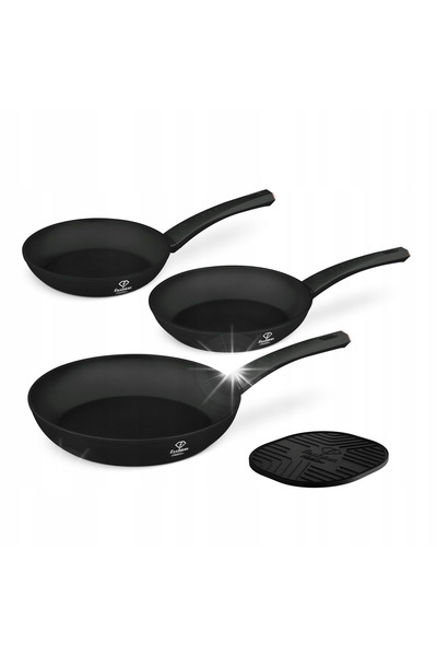 NO BRAND Set de 3 tigăi + negru mat Fashion FTV-0044, Negru mat-aur roz