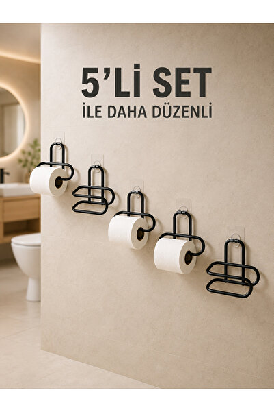 izbul Adhesive Toilet Paper Hanger Black Metal Mounting Without Drilling Wc P...