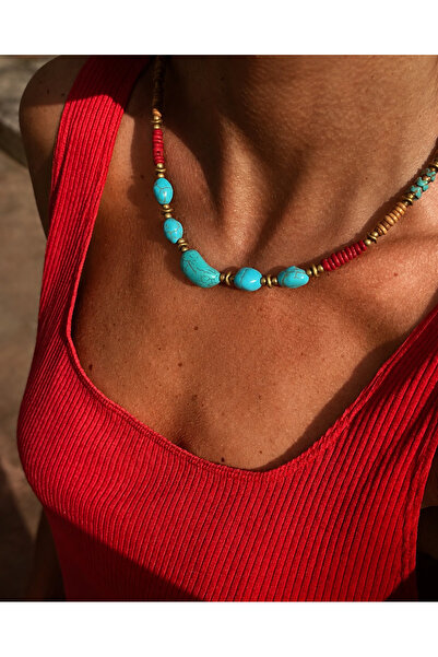 Markiz Takı Turquoise Natural Stone Necklace 50 cm