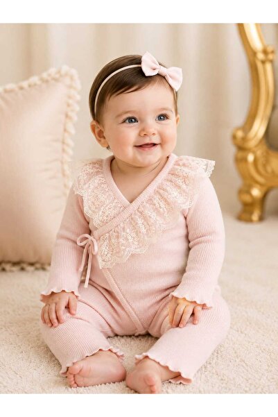 LİLİYUM Baby Girl Child Stylish Luxury Gift Lace Collar Bowknot Knitwear Jump...