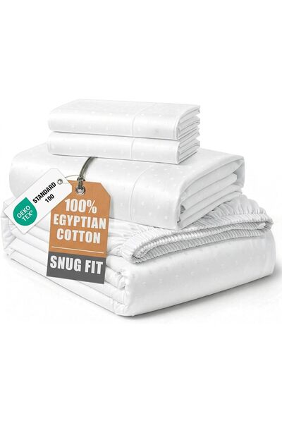LANE LINEN Deep Pocket California King Sheet Set Sateen Weave - White | Calif...