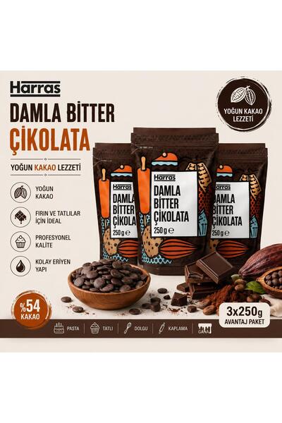 Harras Damla Bitter Çikolata 3x250g