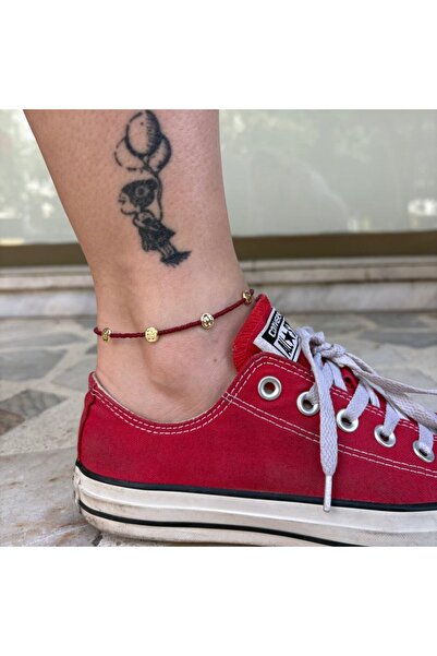 nesdesignn Round Plate Detailed Afghan Beaded Anklet (Burgundy)