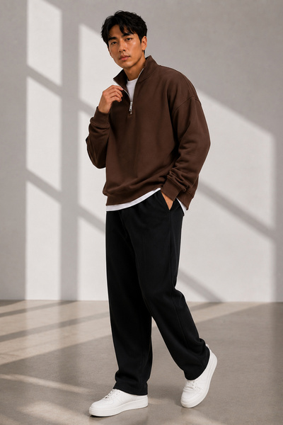 beuivo Unisex Half-Zipper Stand Collar 100% Cotton Soft Textured Sweatshirt Plain Pullover