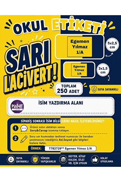 Genel Markalar Okul Etiketi Taraftar Özel Sarı Lacivert Suya Dayanıklı Yapışk...