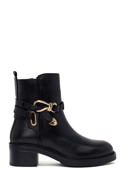 Derimod Women's Black Zippered Thick Heeled Leather Casual Boots Wf190044Dv