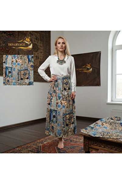 hoaryage Elastic Waist, Vibrant Colored Patterned Viscose Printed Fabric Maxi...