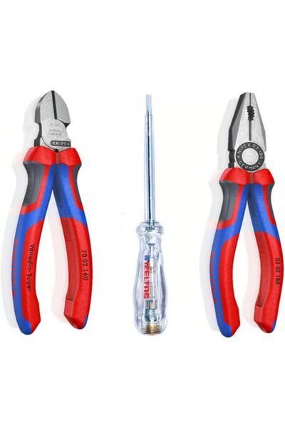 Knipex 3 Parça Usta Set 180 Mm Pense 160 Mm Yan Keski Izeltaş 190Mm Kontrol K...