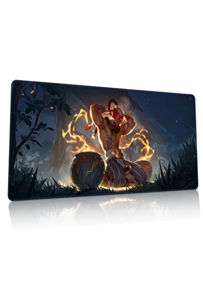 Duvarda League of Legends Lee-Sin Gaming Oyuncu 90x40 cm Mousepad Kaymaz Taba...