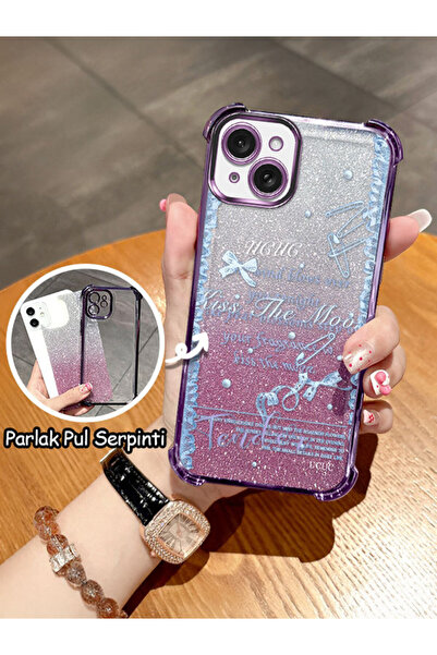 ucuc iPhone 15 Plus Uyumlu Şeffaf Dört Köşe Silikon Kaplama Parlak Kenar Kılıf
