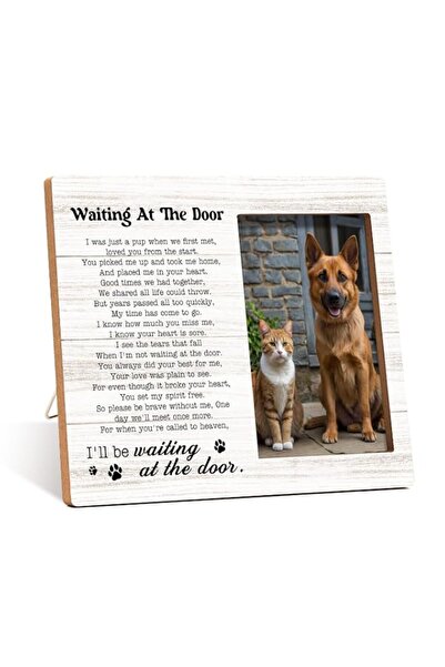 Generic Brand Pet Dog Cat Memorial Photo Frame - Waiting At The Door Dog Wood...
