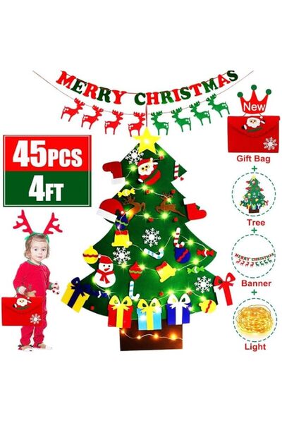 Generic BIGTHREE Felt Christmas Tree, with 45 pcs Detachable Ornaments, DIY C...
