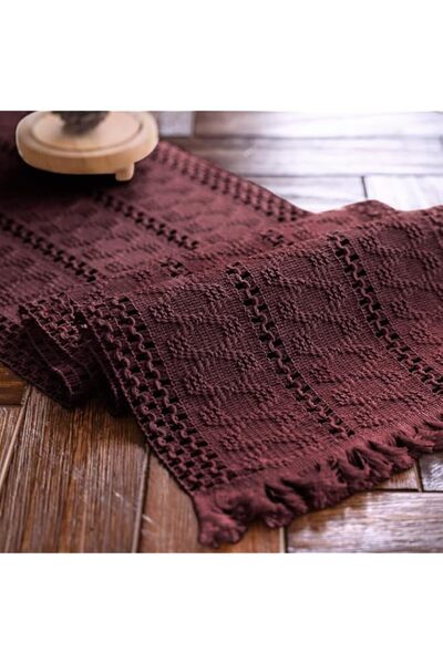 Generic Brand Weldomcor Macrame Table Runner Burgundy Boho With Tassels - Han...