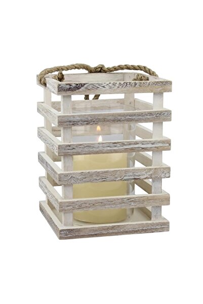 Generic Brand Stonebriar SB-5080B Worn White Wooden Beach House Candle Lanter...