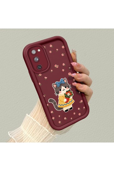 Hontinga Samsung Galaxy S20 Fe Compatible Case Camera Protective Case with Cat Burgundy Lover Couple Silicone Phone Case
