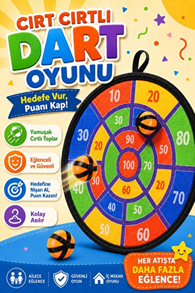 Telvesse Cırt Cırtlı Dart Oyunu Seti Eğlenceli Hedef Tahtası 3 Toplu Dart Atı...