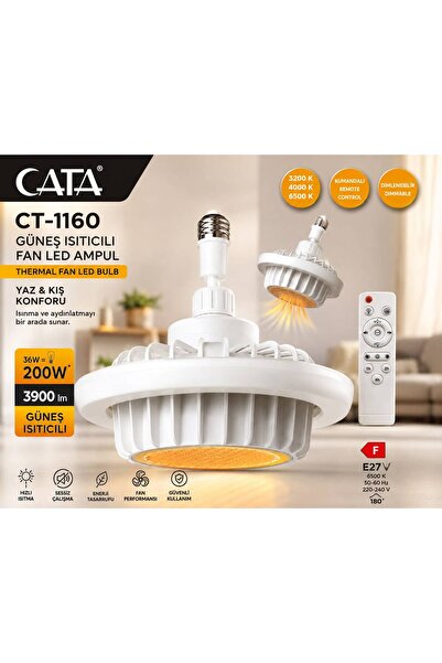 Cata CT-1160 GÜNEŞ ISITICILI FAN LED AMPUL KUMANDALI 3 RENK MODLU