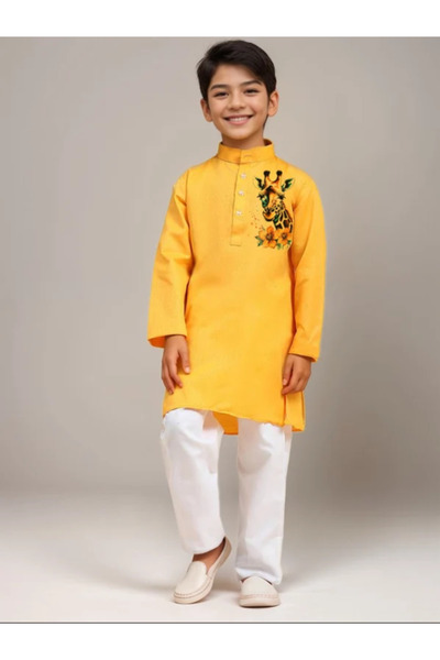 Devoiler Boys Yellow Cotton Kurta with Printed Design