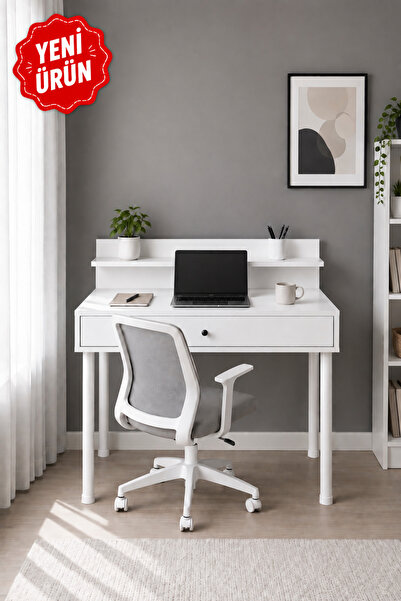 MOBİX HOME MK99 Metal Ayaklı Çalışma Masası Çekmeceli Beyaz