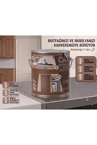 caxcolors CAX Mutfak Dolabı ve Panel Kapı Boyası 1 Lt - Isıya Neme Dayanıklı ...