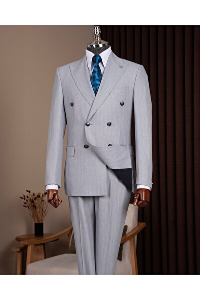 TerziAdemAltun Slim Fit Men's Double-Breasted Pointed Collar Jacket Pants Sui...