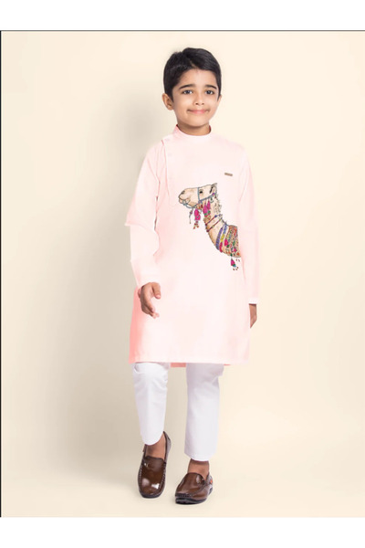 Devoiler Boys Pink Cotton Kurta with Printed Design