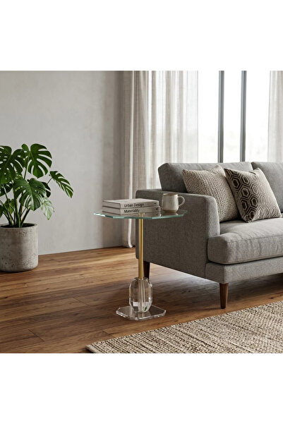 Al Hadaya Mall Modern Design Glass and Stainless Steel Side Service Table wit...