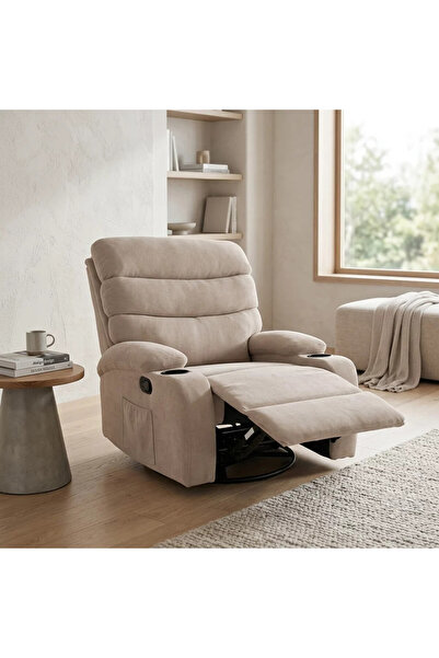 Al Hadaya Mall Beige Recliner Chair with Modern Ergonomic Design Fabric - Bei...