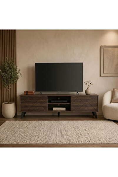 Al Hadaya Mall Wooden Tv Table with Modern and Elegant Design - Brown Wood - ...