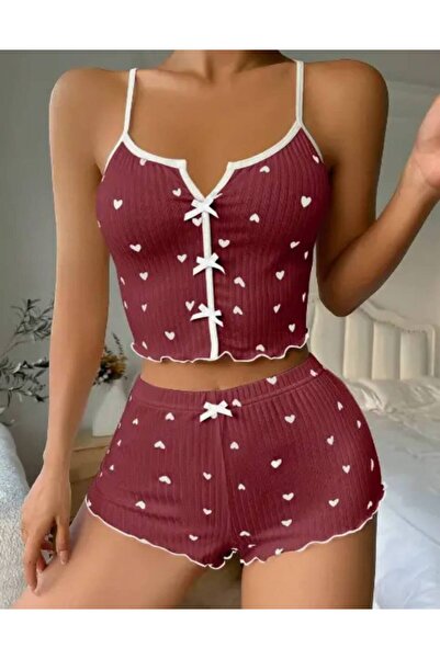 Generic Brand Simple Daily Wear Women's Heart-Shaped Printed Camisole and Sho...