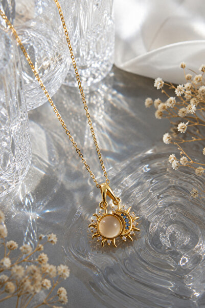 Sylvera Shop Soleil Luna Sun & Moon Steel Necklace (Gold Color)
