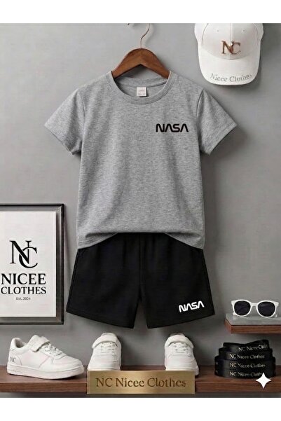 Leto Lykia Summer Children's T-Shirt Shorts Unisex (Black with Small Nasa Pri...