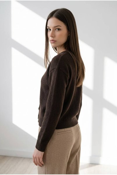 AlanTeks Women's Cardigan Crew Neck Buttoned Basic Knitwear Long Sleeve Casual Stylish Cardigan