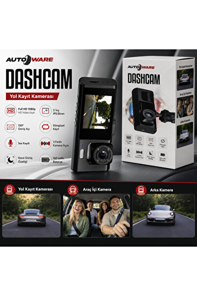 Autoware Dashcam Full HD 1080p Araç İçi Yol Kayıt Kamerası – 2" IPS Ekran, 13...