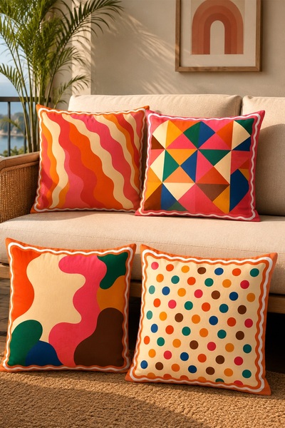 EVPANYA Retro Colors Patterned 4-Piece Throw Pillow Cover Set