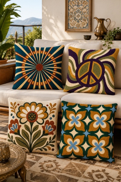 EVPANYA Embroidered Flowers Patterned 4-Piece Throw Pillow Cover Set