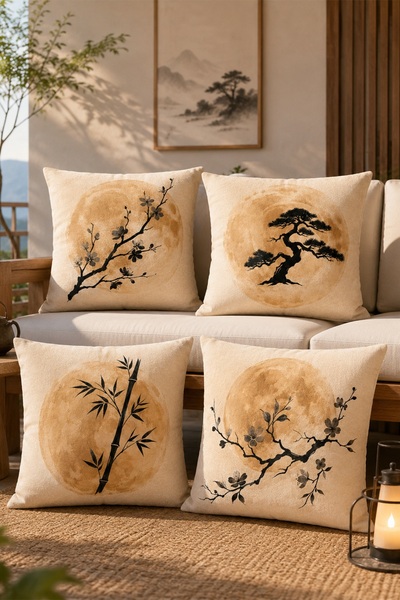 EVPANYA Japanese Branches Patterned 4-Piece Throw Pillow Cover Set