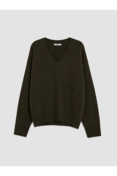 LC Waikiki Green V-Neck Oversize Women's Knitwear Sweater