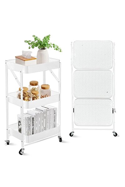 Generic Sulfar 3 Tier Foldable Metal Rolling Utility Cart Organizer, 46x30x76...