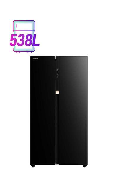 Toshiba SXS Refrigerator (19.4 Cu Ft, 549 L), Inverter, Glass Black