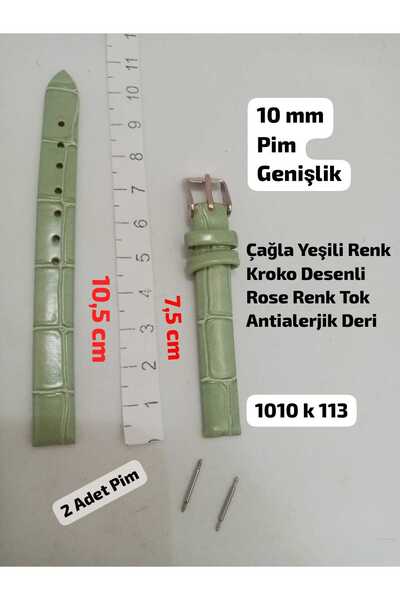 Brality 10 mm Uyumlu Kol Saati Kordonu ÇAĞLA YEŞİLİ Renk KROKO Desenli Model-...