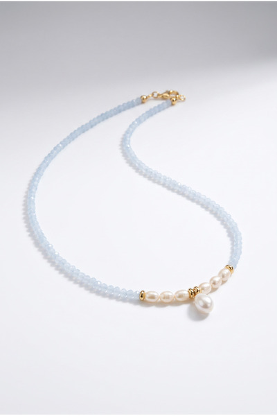 elinasaccessories Kristal İnci Kolye Buz Mavisi Damla İnci Sarkıt El Yapımı 1...