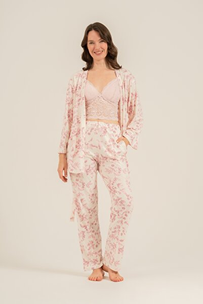 Arnetta Women's Pink Pajama Set with Bralette (with Socks as a Gift)