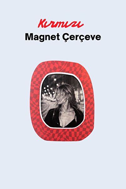 ArtDropsco Kırmızı Magnet Fotoğraf Çerçevesi – Dalgalı Dama Desenli